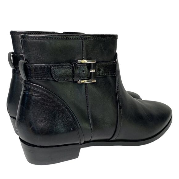 Louise et Cie Black Leather Zora Ankle Booties Low Stack Heel Almond Toe Buckle - Picture 16 of 16